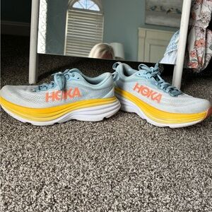 HOKA Womens Shoes in Blue and Yellow, size 7.5
